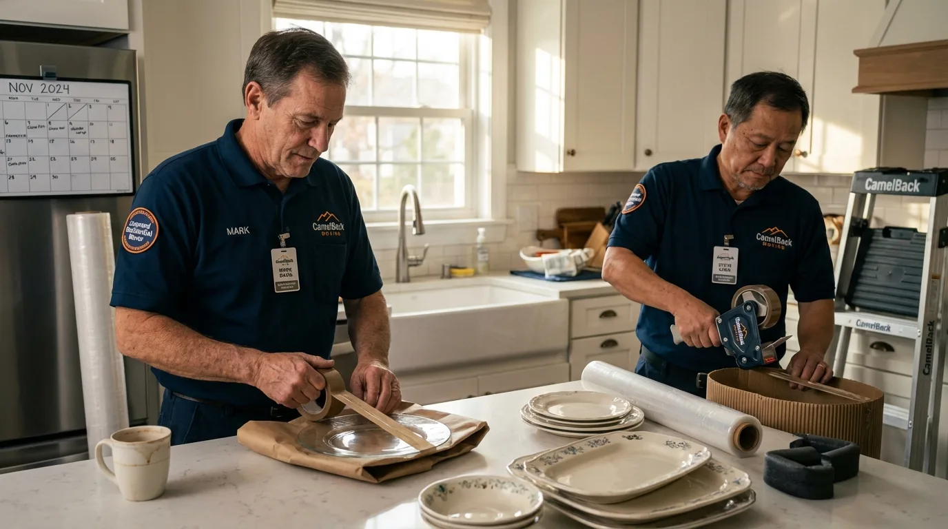 Professional crew packing kitchen dishware in Hartford City, IN